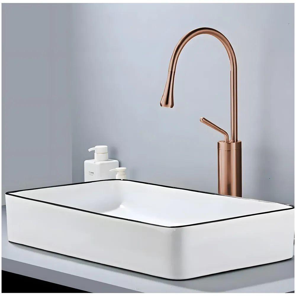 Rose Gold Drop Basin Tap Faucet Mixer for Bathroom Toilet Wash Basins Hot and Cold Water Sink Mixer Rosegold Colour Tall Body - 43cm Height