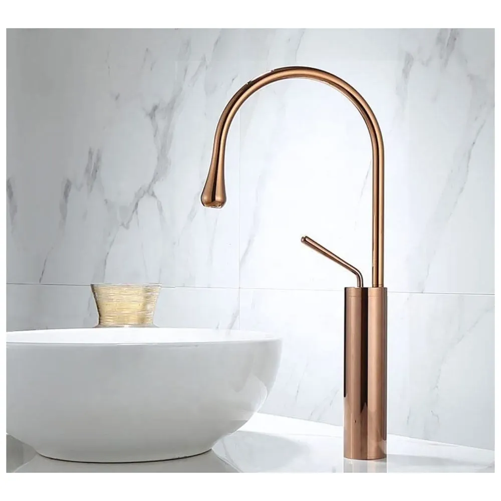 Rose Gold Drop Basin Tap Faucet Mixer for Bathroom Toilet Wash Basins Hot and Cold Water Sink Mixer Rosegold Colour Tall Body - 43cm Height