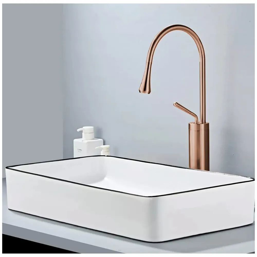 Rose Gold Drop Basin Tap Faucet Mixer for Bathroom Toilet Wash Basins Hot and Cold Water Sink Mixer Rosegold Colour Tall Body - 43cm Height