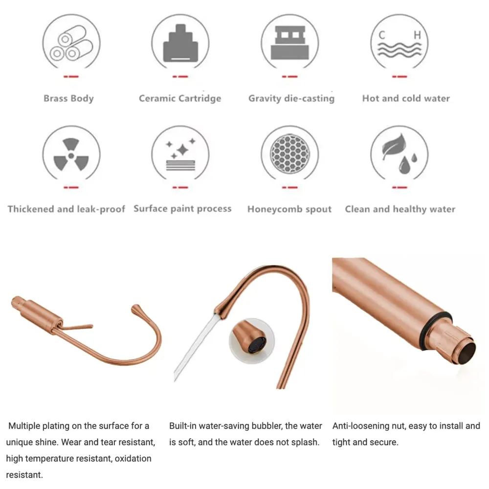 Rose Gold Drop Basin Tap Faucet Mixer for Bathroom Toilet Wash Basins Hot and Cold Water Sink Mixer Rosegold Colour Tall Body - 43cm Height