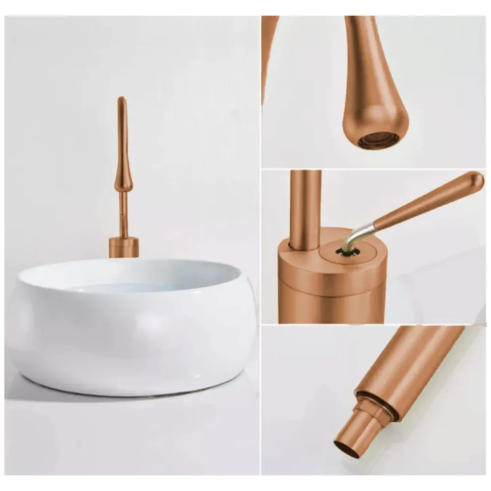 Rose Gold Drop Basin Tap Faucet Mixer for Bathroom Toilet Wash Basins Hot and Cold Water Sink Mixer Rosegold Colour Tall Body - 43cm Height