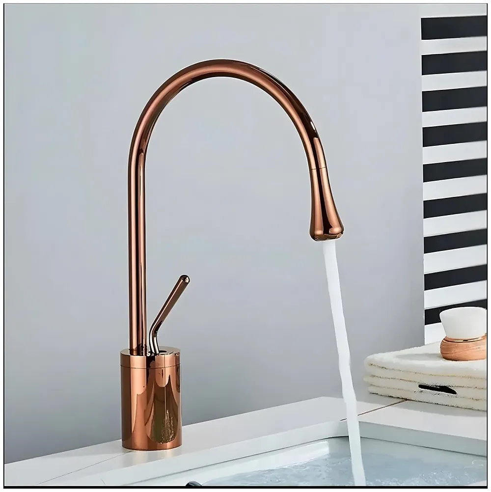 Rose Gold Drop Mixer Hot and Cold Basin Tap Faucet Vessel Mount 38 Cm Sink Mixer Rosegold Colour Body for Basin Tap Faucet Bathroom Kitchen 38 Cm Height