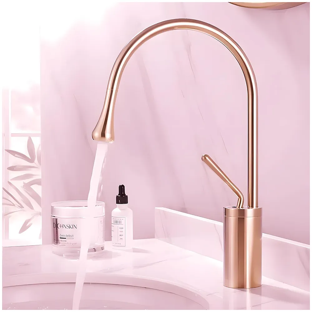 Rose Gold Drop Mixer Hot and Cold Basin Tap Faucet Vessel Mount 38 Cm Sink Mixer Rosegold Colour Body for Basin Tap Faucet Bathroom Kitchen 38 Cm Height
