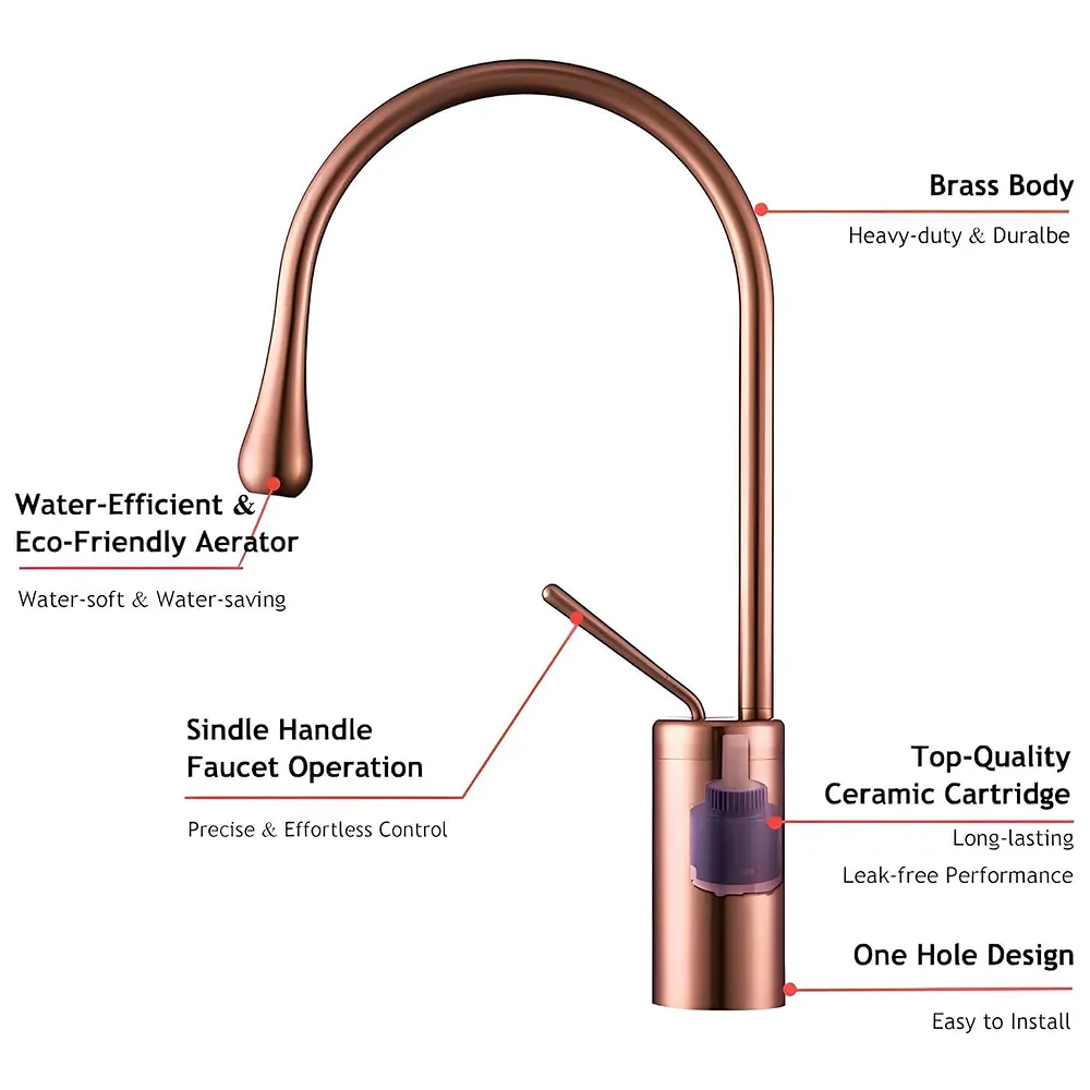 Rose Gold Drop Mixer Hot and Cold Basin Tap Faucet Vessel Mount 38 Cm Sink Mixer Rosegold Colour Body for Basin Tap Faucet Bathroom Kitchen 38 Cm Height