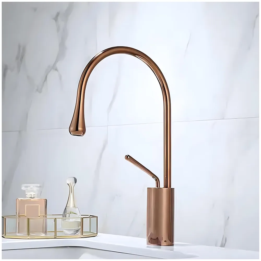 Rose Gold Drop Mixer Hot and Cold Basin Tap Faucet Vessel Mount 38 Cm Sink Mixer Rosegold Colour Body for Basin Tap Faucet Bathroom Kitchen 38 Cm Height