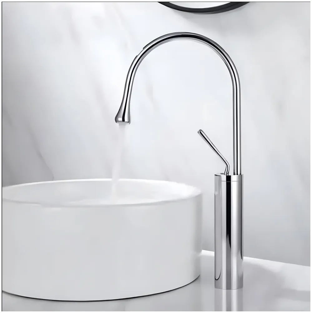Chrome Silver Drop Basin Tap Faucet Mixer for Bathroom Toilet Wash Basins Hot and Cold Water Sink Mixer Chrome Colour Tall Body 43cm Height