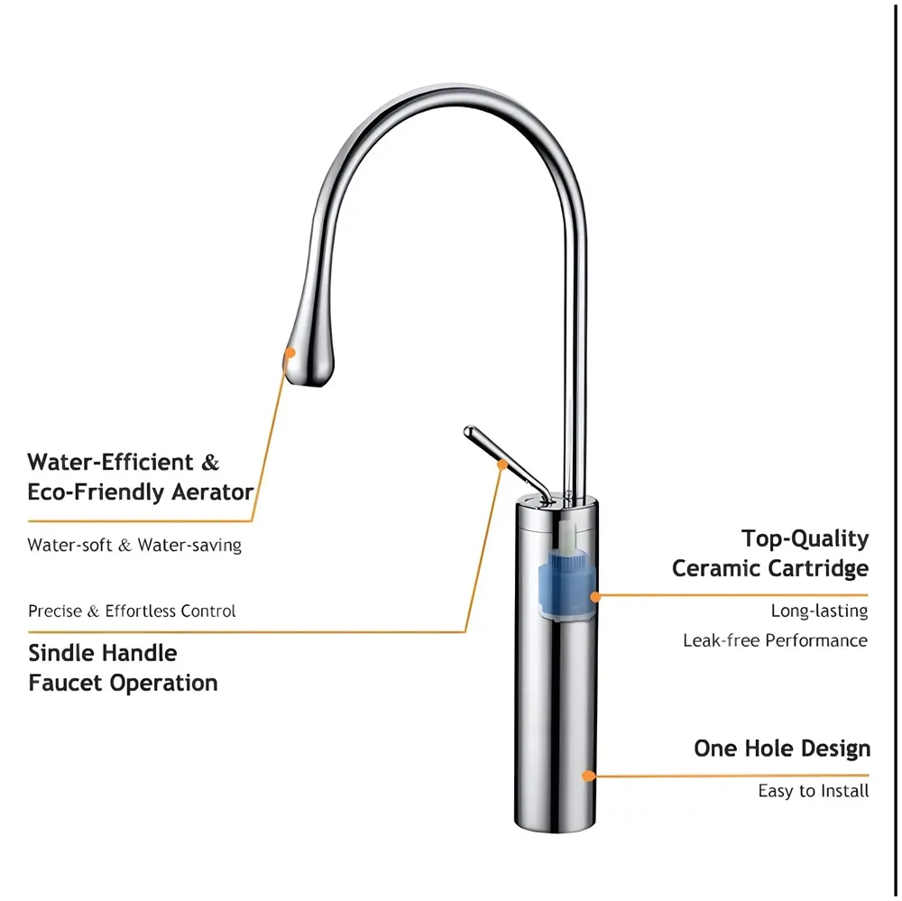 Chrome Silver Drop Basin Tap Faucet Mixer for Bathroom Toilet Wash Basins Hot and Cold Water Sink Mixer Chrome Colour Tall Body 43cm Height