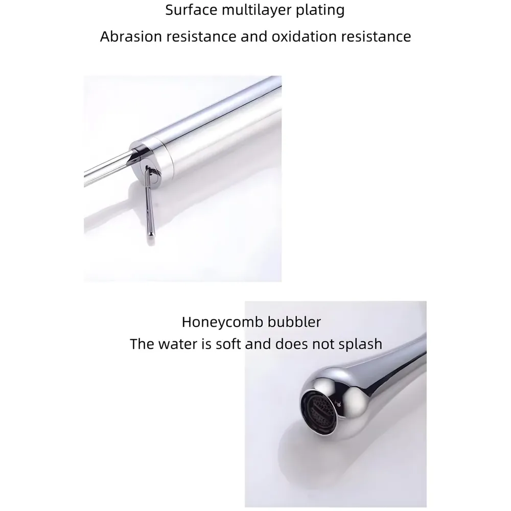 Chrome Silver Drop Basin Tap Faucet Mixer for Bathroom Toilet Wash Basins Hot and Cold Water Sink Mixer Chrome Colour Tall Body 43cm Height