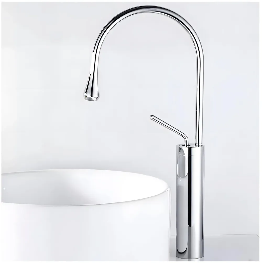 Chrome Silver Drop Basin Tap Faucet Mixer for Bathroom Toilet Wash Basins Hot and Cold Water Sink Mixer Chrome Colour Tall Body 43cm Height