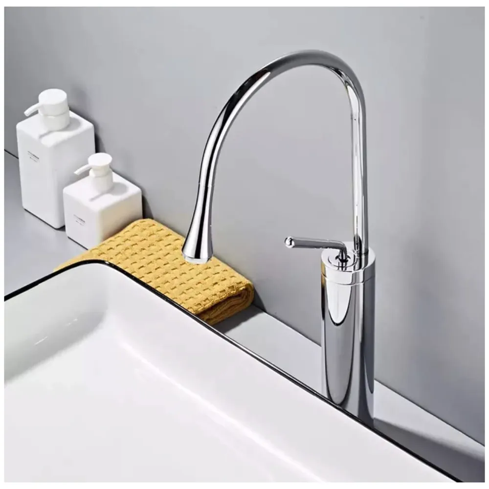 Chrome Silver Drop Basin Tap Faucet Mixer for Bathroom Toilet Wash Basins Hot and Cold Water Sink Mixer Chrome Colour Tall Body 43cm Height
