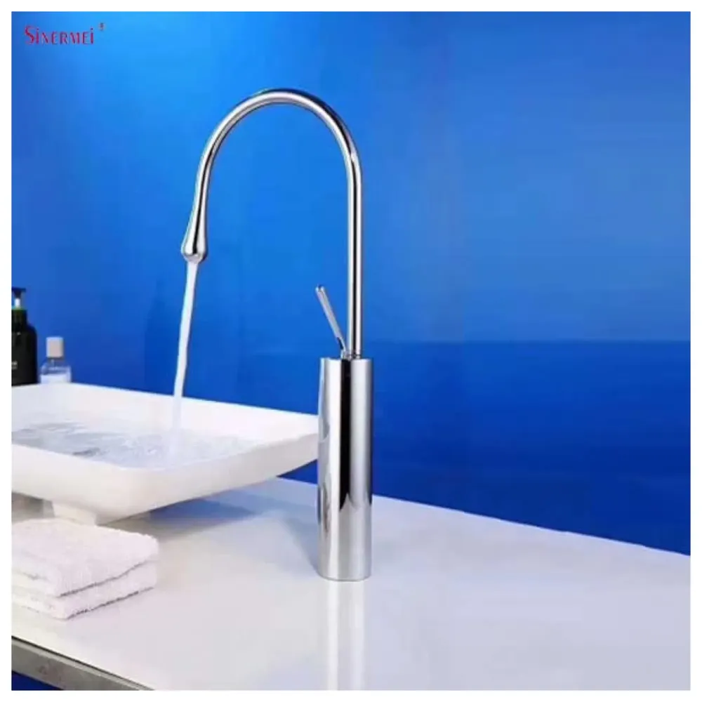 Chrome Silver Drop Basin Tap Faucet Mixer for Bathroom Toilet Wash Basins Hot and Cold Water Sink Mixer Chrome Colour Tall Body 43cm Height