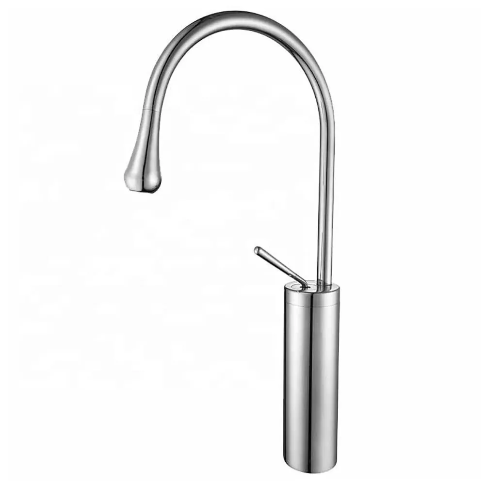 Chrome Silver Drop Basin Tap Faucet Mixer for Bathroom Toilet Wash Basins Hot and Cold Water Sink Mixer Chrome Colour Tall Body 43cm Height