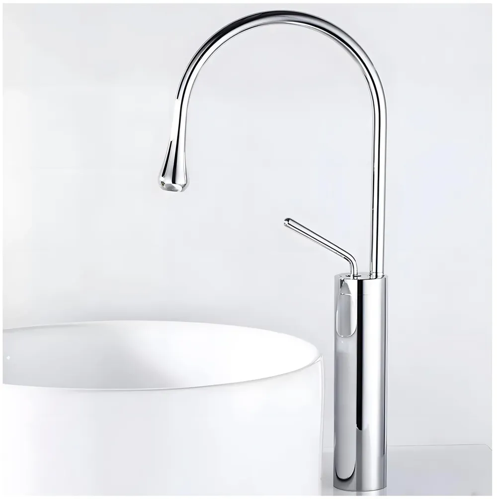 Chrome Silver Drop Basin Tap Faucet Mixer for Bathroom Toilet Wash Basins Hot and Cold Water Sink Mixer Chrome Colour Tall Body 43cm Height