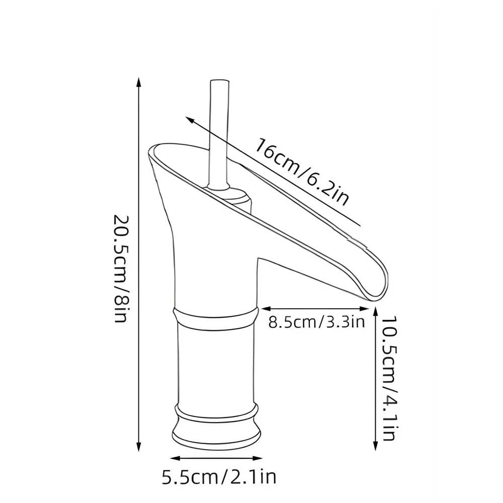 Waterfall Gold Basin Tap Faucet for Bathroom Toilet Wash Basins Hot and Cold Water, 7 Inch Height, Golden Colour (El Dorado Petite)