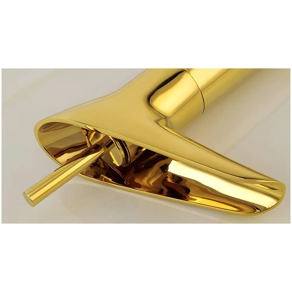 Waterfall Gold Basin Tap Faucet for Bathroom Toilet Wash Basins Hot and Cold Water, 7 Inch Height, Golden Colour (El Dorado Petite)