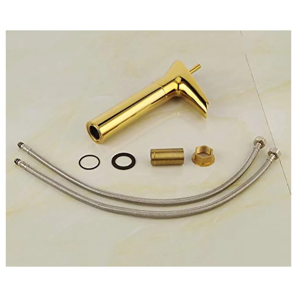 Gold Basin Mixer Faucet Tap Hot and Cold, 12 Inch Height Golden Waterfall for Bathroom Toilet Wash Basins - 30 cm Height.