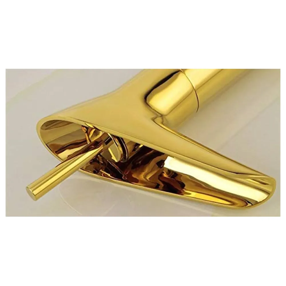Gold Basin Mixer Faucet Tap Hot and Cold, 12 Inch Height Golden Waterfall for Bathroom Toilet Wash Basins - 30 cm Height.