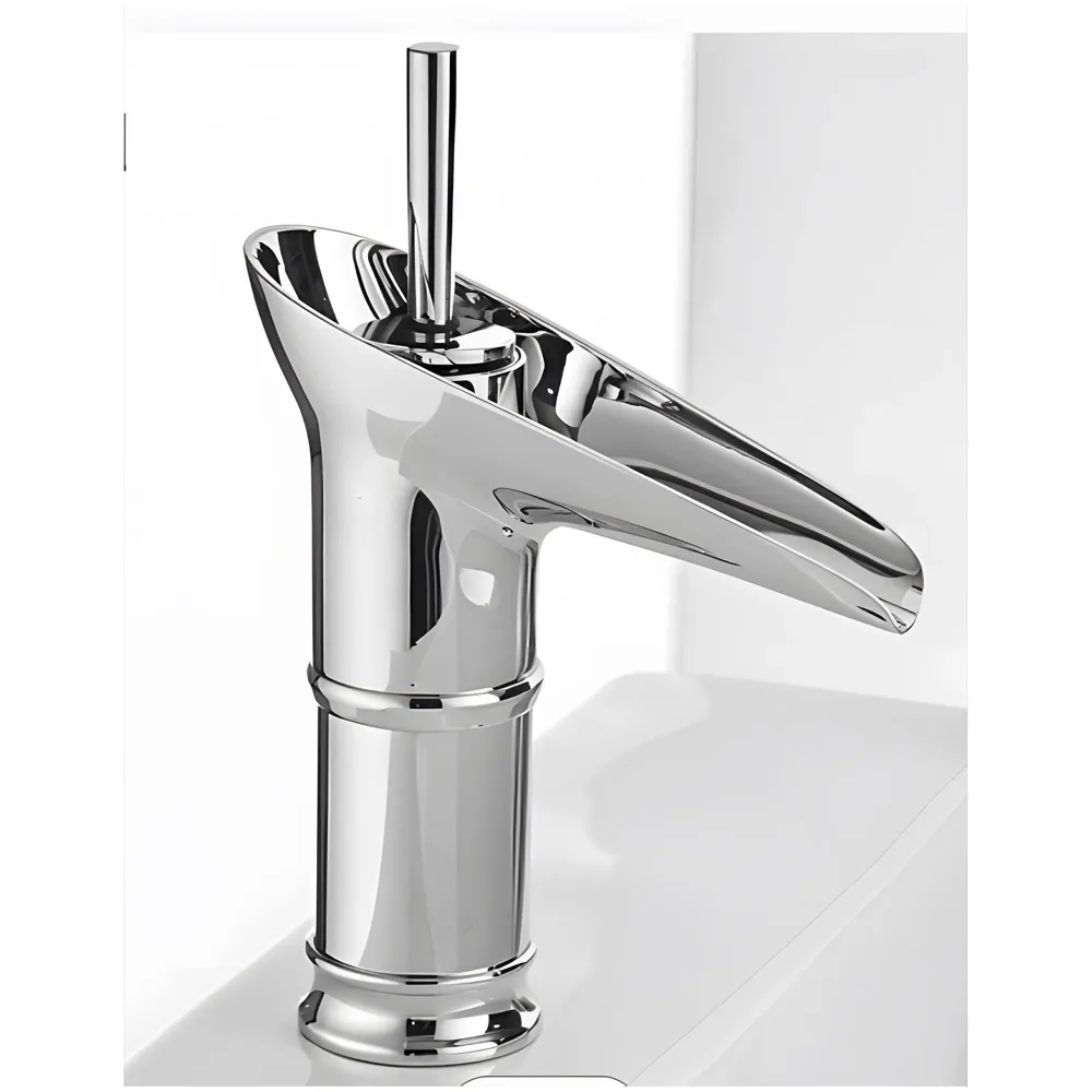 Chrome Silver Bsain tap Faucet Mixer Waterfall for Bathroom Toilet Wash Basins Hot and Cold Water, 7 inch Tap Height Waterfall Spout