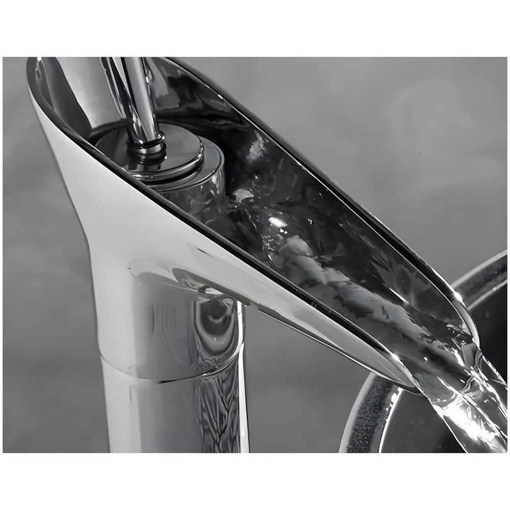 Chrome Silver Bsain tap Faucet Mixer Waterfall for Bathroom Toilet Wash Basins Hot and Cold Water, 7 inch Tap Height Waterfall Spout - 2