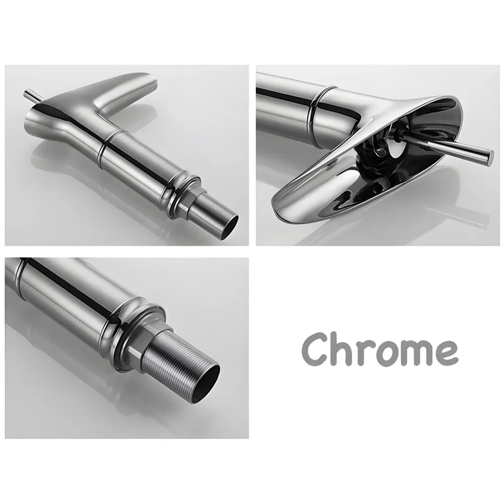 Chrome Silver Bsain tap Faucet Mixer Waterfall for Bathroom Toilet Wash Basins Hot and Cold Water, 7 inch Tap Height Waterfall Spout - 4