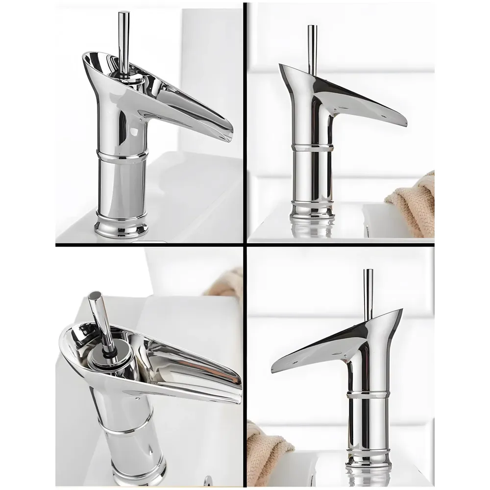 Chrome Silver Bsain tap Faucet Mixer Waterfall for Bathroom Toilet Wash Basins Hot and Cold Water, 7 inch Tap Height Waterfall Spout - 5