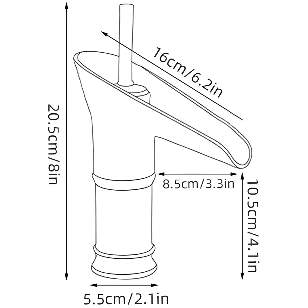 Chrome Silver Bsain tap Faucet Mixer Waterfall for Bathroom Toilet Wash Basins Hot and Cold Water, 7 inch Tap Height Waterfall Spout - 6