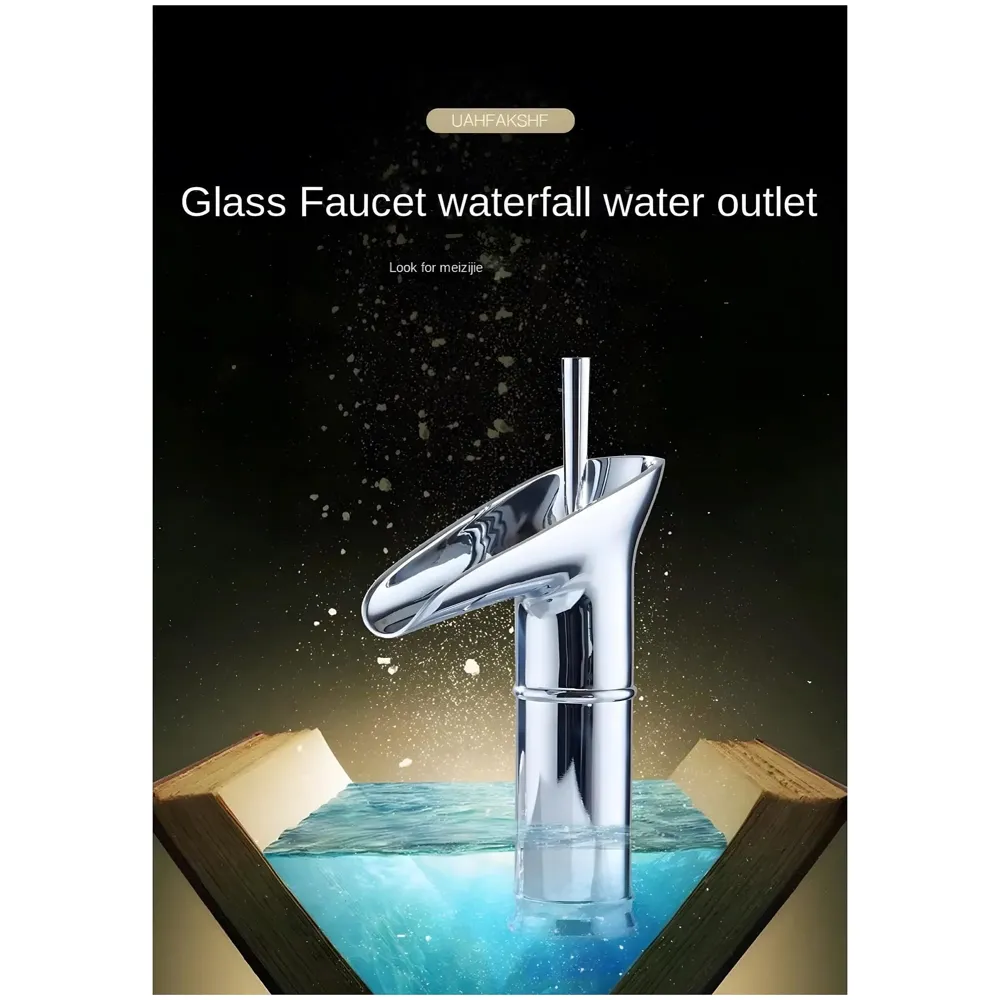 Chrome Silver Bsain tap Faucet Mixer Waterfall for Bathroom Toilet Wash Basins Hot and Cold Water, 7 inch Tap Height Waterfall Spout - 8