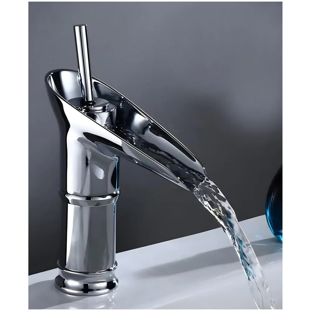 Chrome Silver Bsain tap Faucet Mixer Waterfall for Bathroom Toilet Wash Basins Hot and Cold Water, 7 inch Tap Height Waterfall Spout - 9