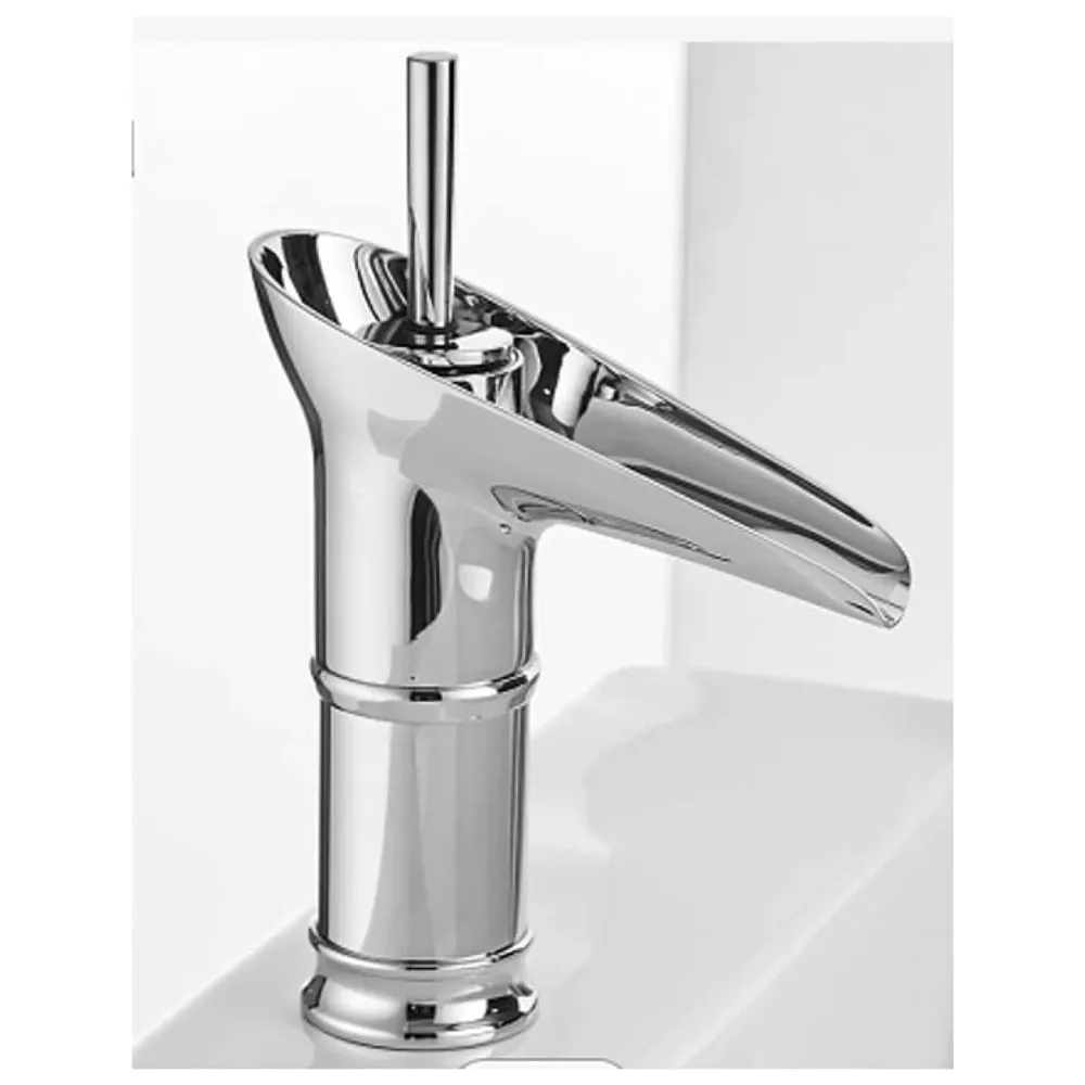 Chrome Silver Bsain tap Faucet Mixer Waterfall for Bathroom Toilet Wash Basins Hot and Cold Water, 7 inch Tap Height Waterfall Spout