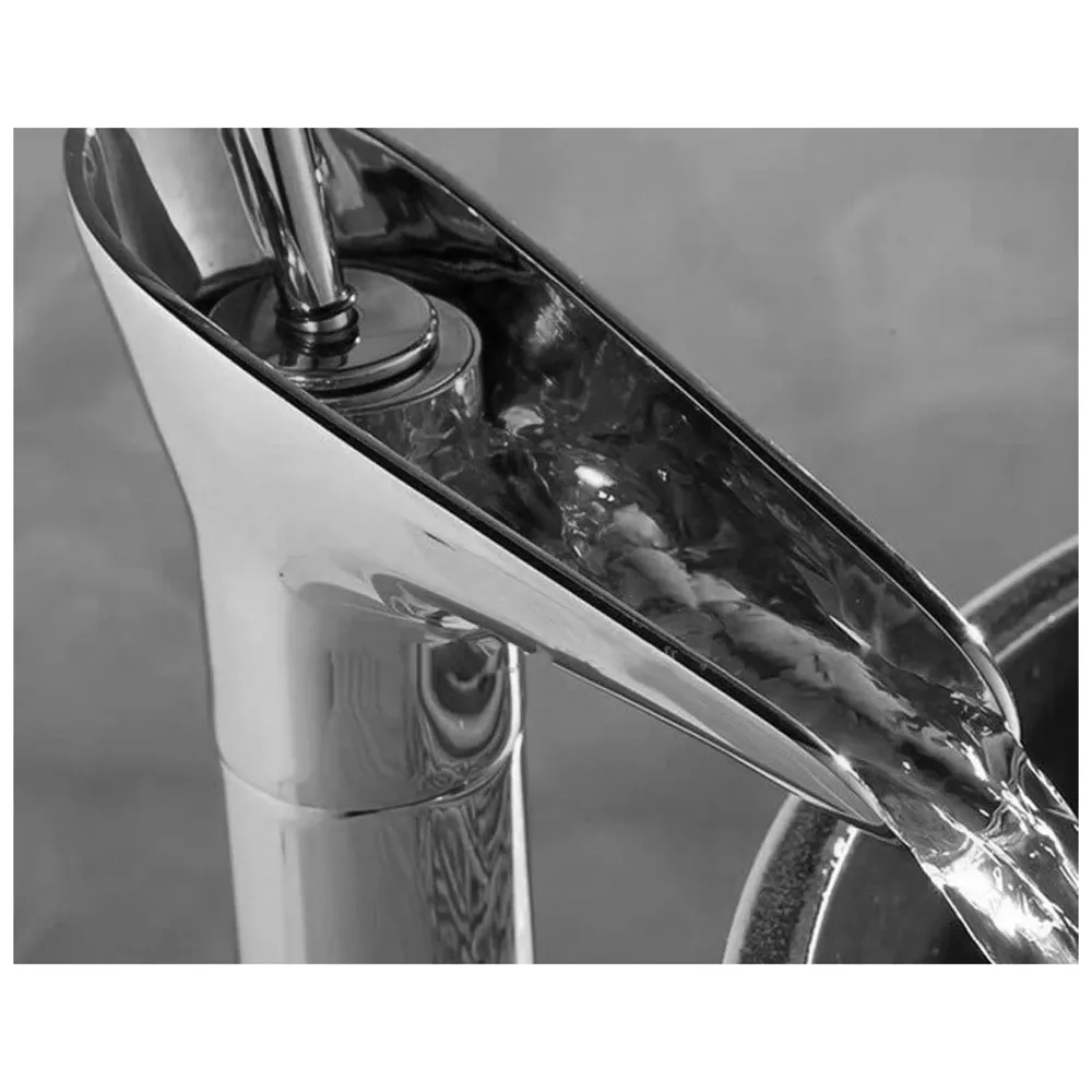Chrome Silver Bsain tap Faucet Mixer Waterfall for Bathroom Toilet Wash Basins Hot and Cold Water, 7 inch Tap Height Waterfall Spout