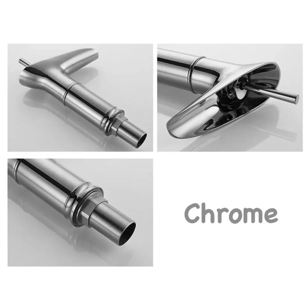Chrome Silver Bsain tap Faucet Mixer Waterfall for Bathroom Toilet Wash Basins Hot and Cold Water, 7 inch Tap Height Waterfall Spout