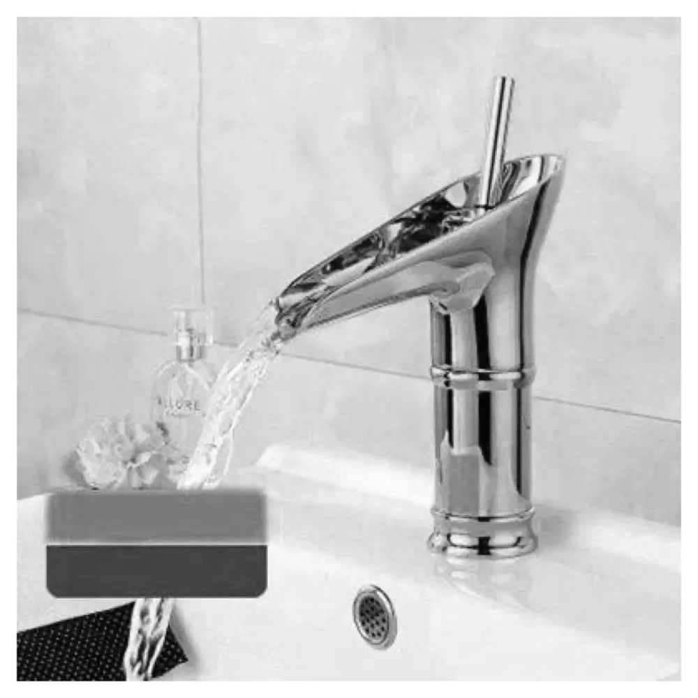 Chrome Silver Bsain tap Faucet Mixer Waterfall for Bathroom Toilet Wash Basins Hot and Cold Water, 7 inch Tap Height Waterfall Spout