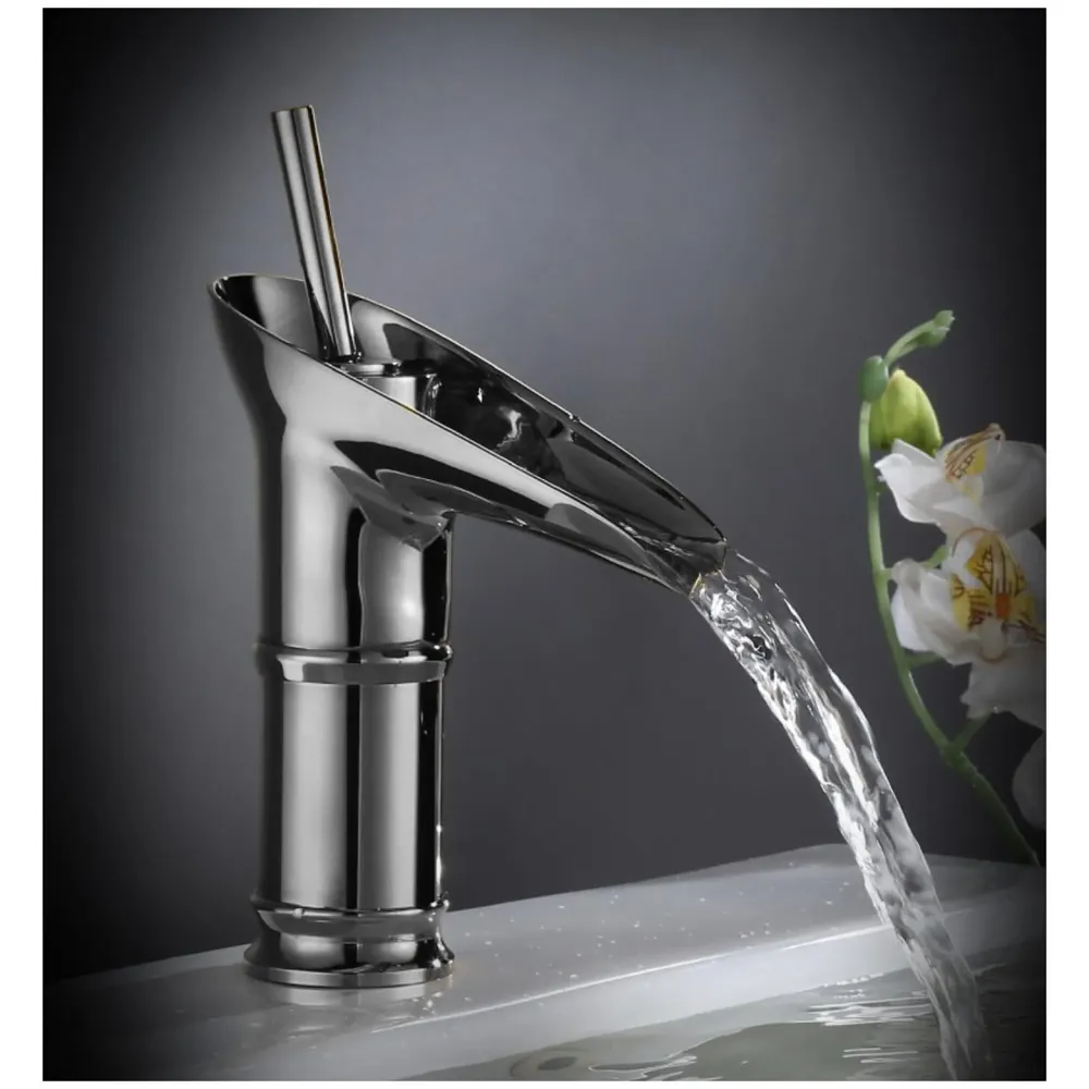 Chrome Silver Bsain tap Faucet Mixer Waterfall for Bathroom Toilet Wash Basins Hot and Cold Water, 7 inch Tap Height Waterfall Spout