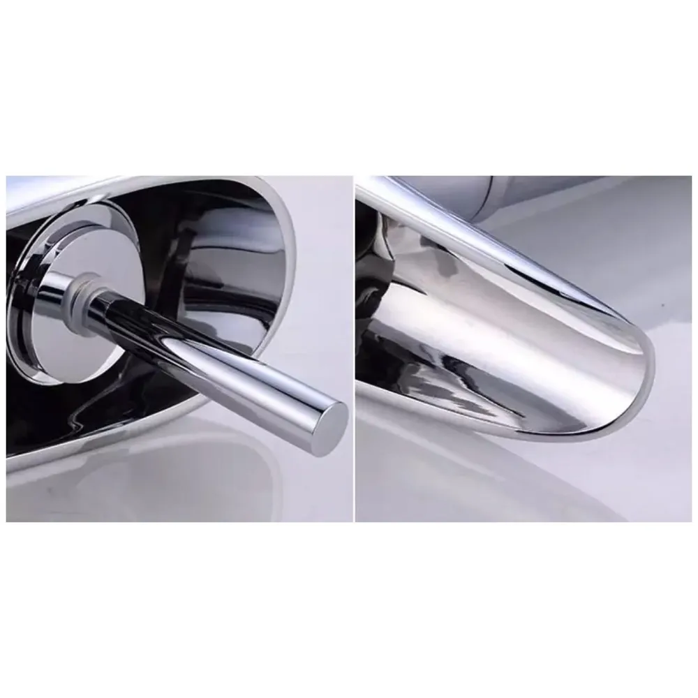 Brass Chrome Silver Waterfall Bathroom Tap Joytick Controlled Hot and Cold Lever Basin Mixer with 2 Braided Connection Pipes 450mm, 7 inch Tap Height