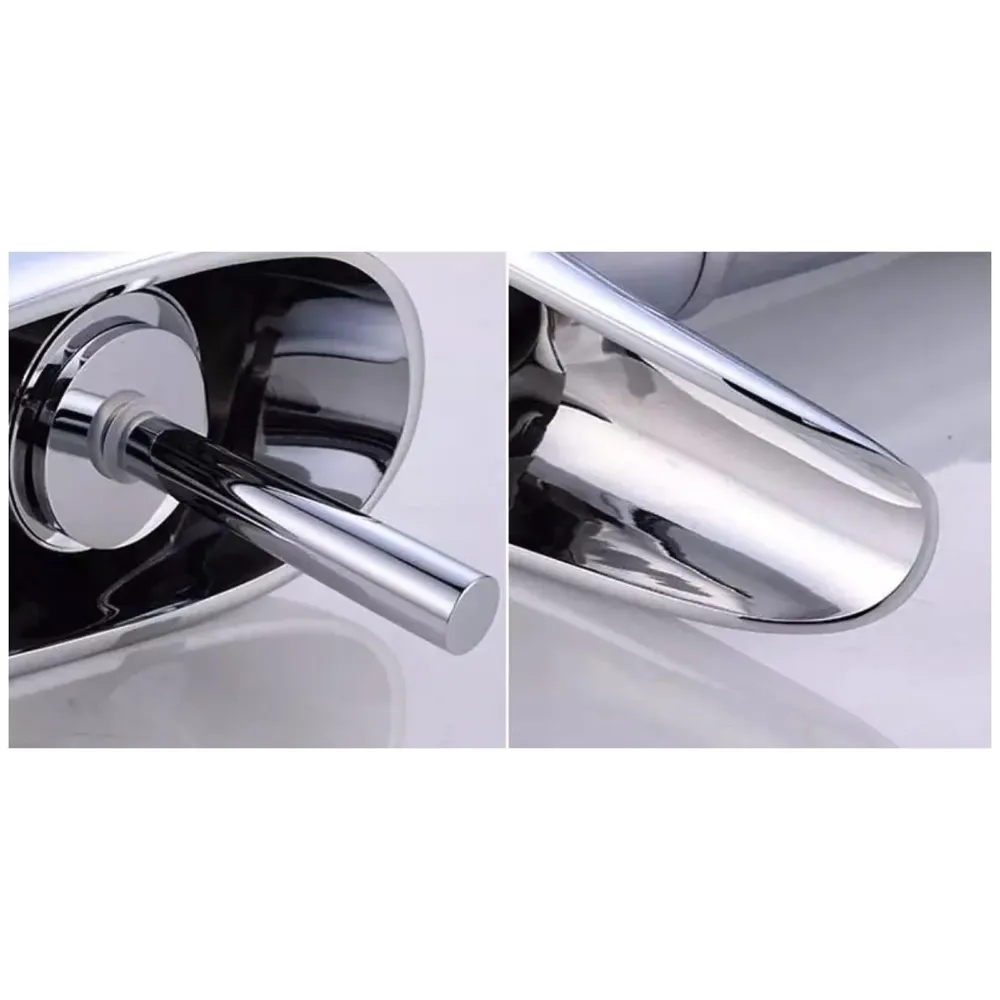 Brass Chrome Silver Waterfall Bathroom Tap Joytick Controlled Hot and Cold Lever Basin Mixer with 2 Braided Connection Pipes 450mm, 7 inch Tap Height