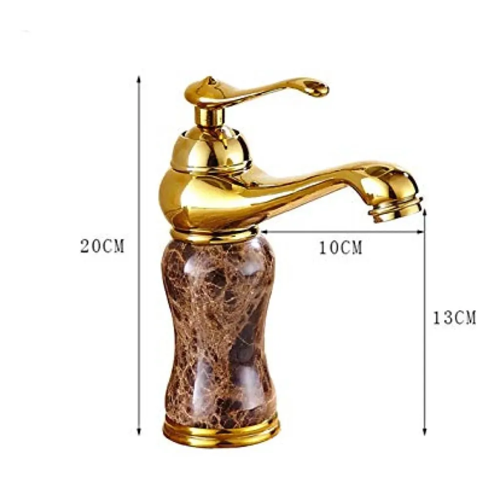 Marble Gold Basin Mixer Faucet Tap, Hot and Cold, 6 Inch Height Emperador Petite 15 cm Height for Bathroom Toilet Wash Basins - 3