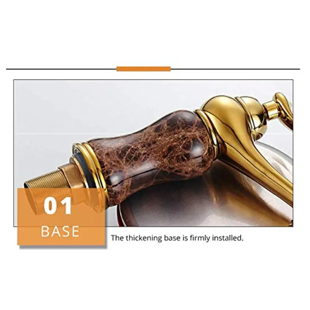 Marble Gold Basin Mixer Faucet Tap, Hot and Cold, 6 Inch Height Emperador Petite 15 cm Height for Bathroom Toilet Wash Basins - 6