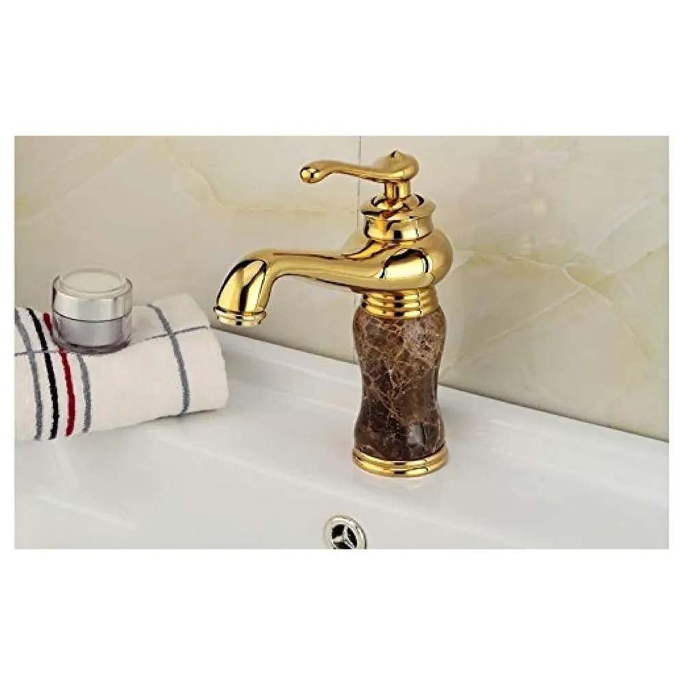Marble Gold Basin Mixer Faucet Tap, Hot and Cold, 6 Inch Height Emperador Petite 15 cm Height for Bathroom Toilet Wash Basins