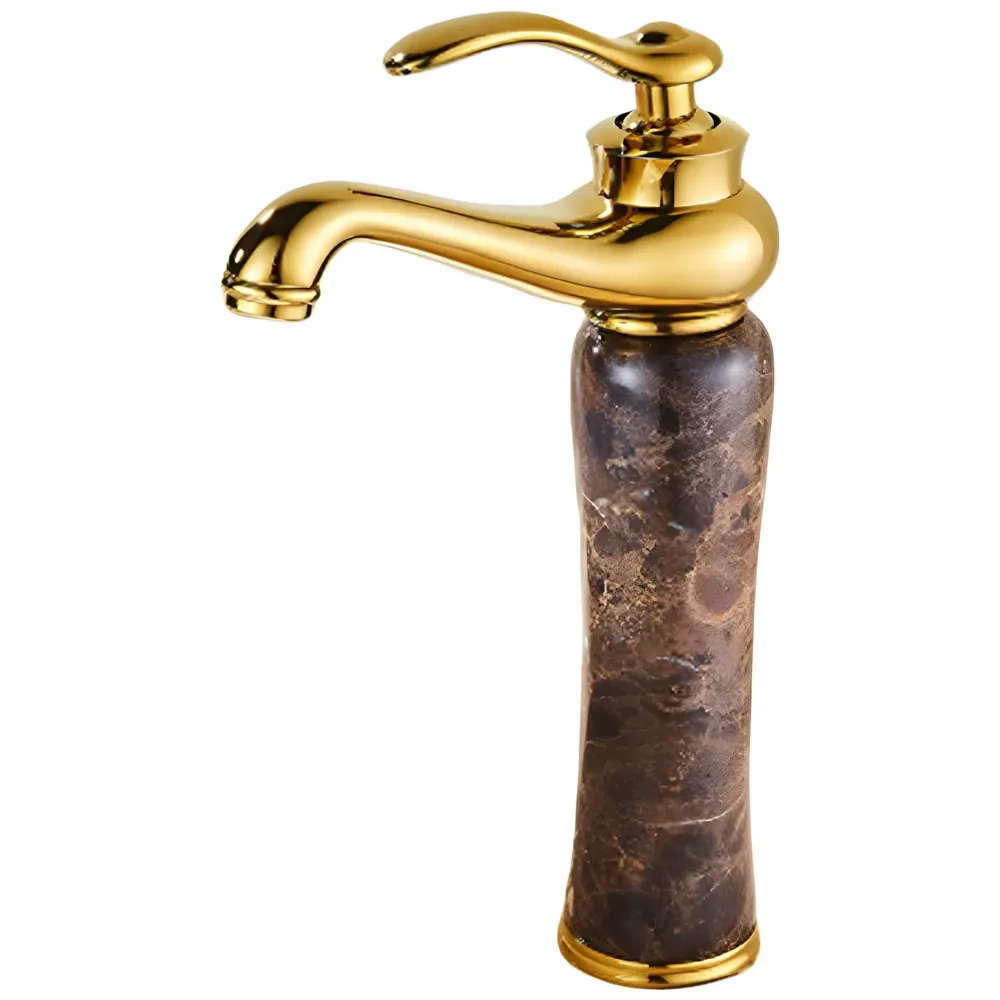 12 Inch Basin Mixer tap Faucet Resin Marble Finish Dark Italian Marble Gold Golden with Connector Hose