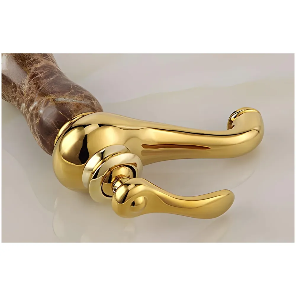 12 Inch Basin Mixer tap Faucet Resin Marble Finish Dark Italian Marble Gold Golden with Connector Hose