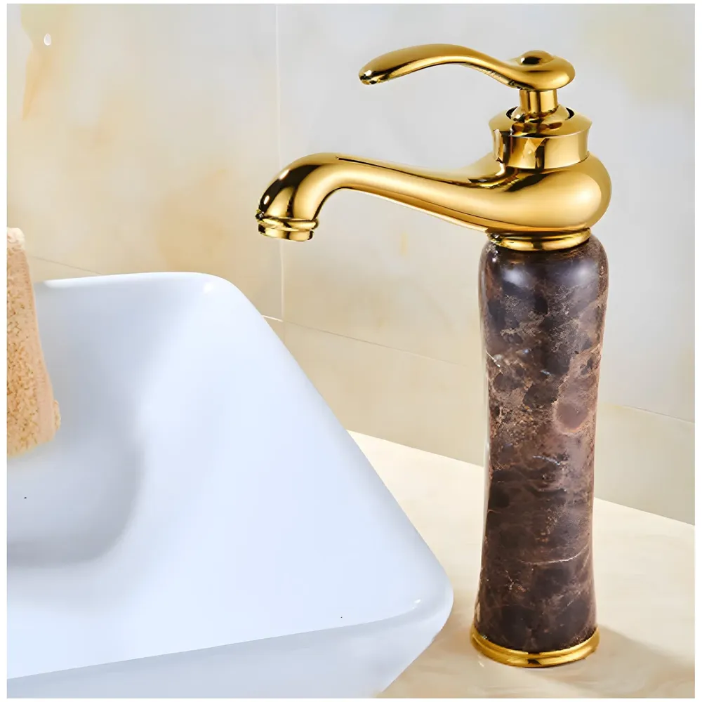 Brass 12 Inch Basin Mixer tap Faucet for Bathroom and Wash basins Toilets Marble Finish Dark Italian Marble Hot and Cold Water