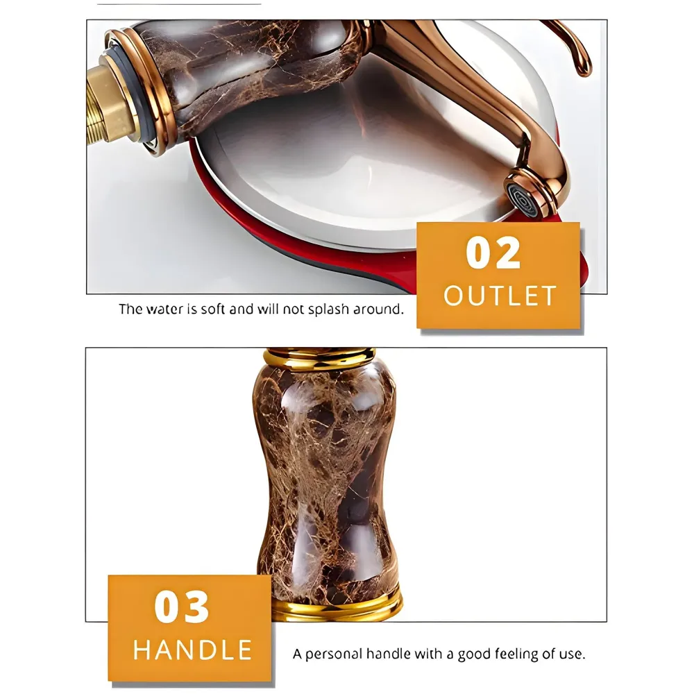 Brass 12 Inch Basin Mixer tap Faucet for Bathroom and Wash basins Toilets Marble Finish Dark Italian Marble Hot and Cold Water