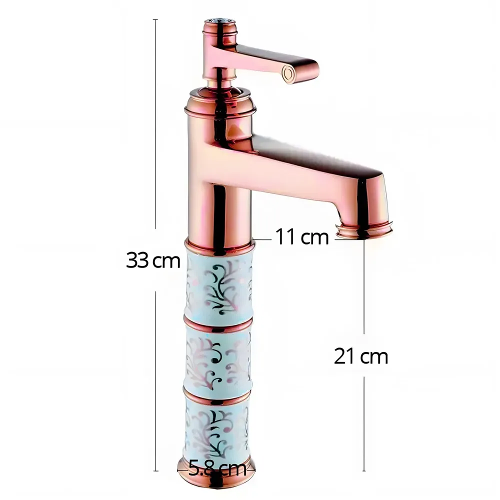 Brass Rose Gold White Flower Basin Mixer Basin Tap Faucet Sink Mixer Colour Aura Florina Hot and Cold for Bathroom Wash Basin Toilet (Tall Body 12 Inches)