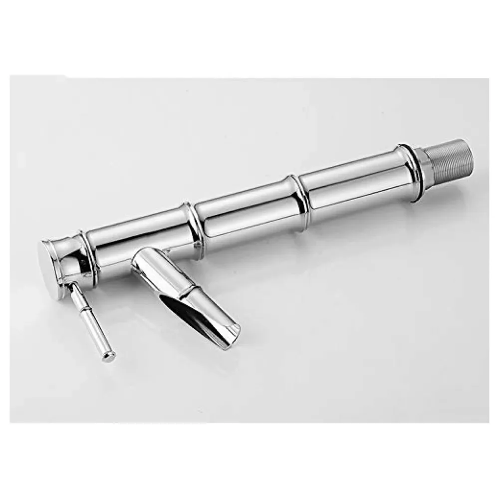 Silver Chrome Waterfall Bamboo Spout Single Lever Basin Mixer with 2 Braided Connection Pipes 450mm Hot and Cold, Bamboo with Aerated Water Flow, 12 Inches Height - 7