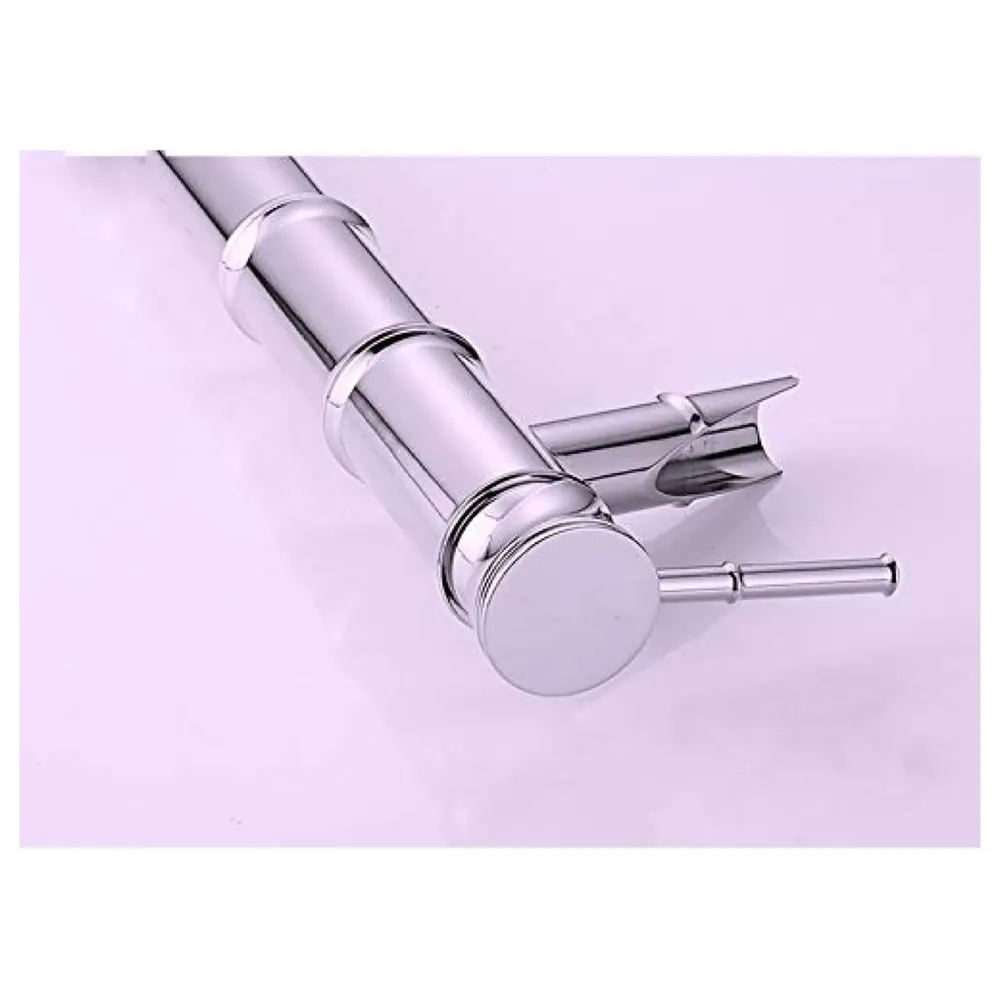 Silver Chrome Waterfall Bamboo Spout Single Lever Basin Mixer with 2 Braided Connection Pipes 450mm Hot and Cold, Bamboo with Aerated Water Flow, 12 Inches Height - 9