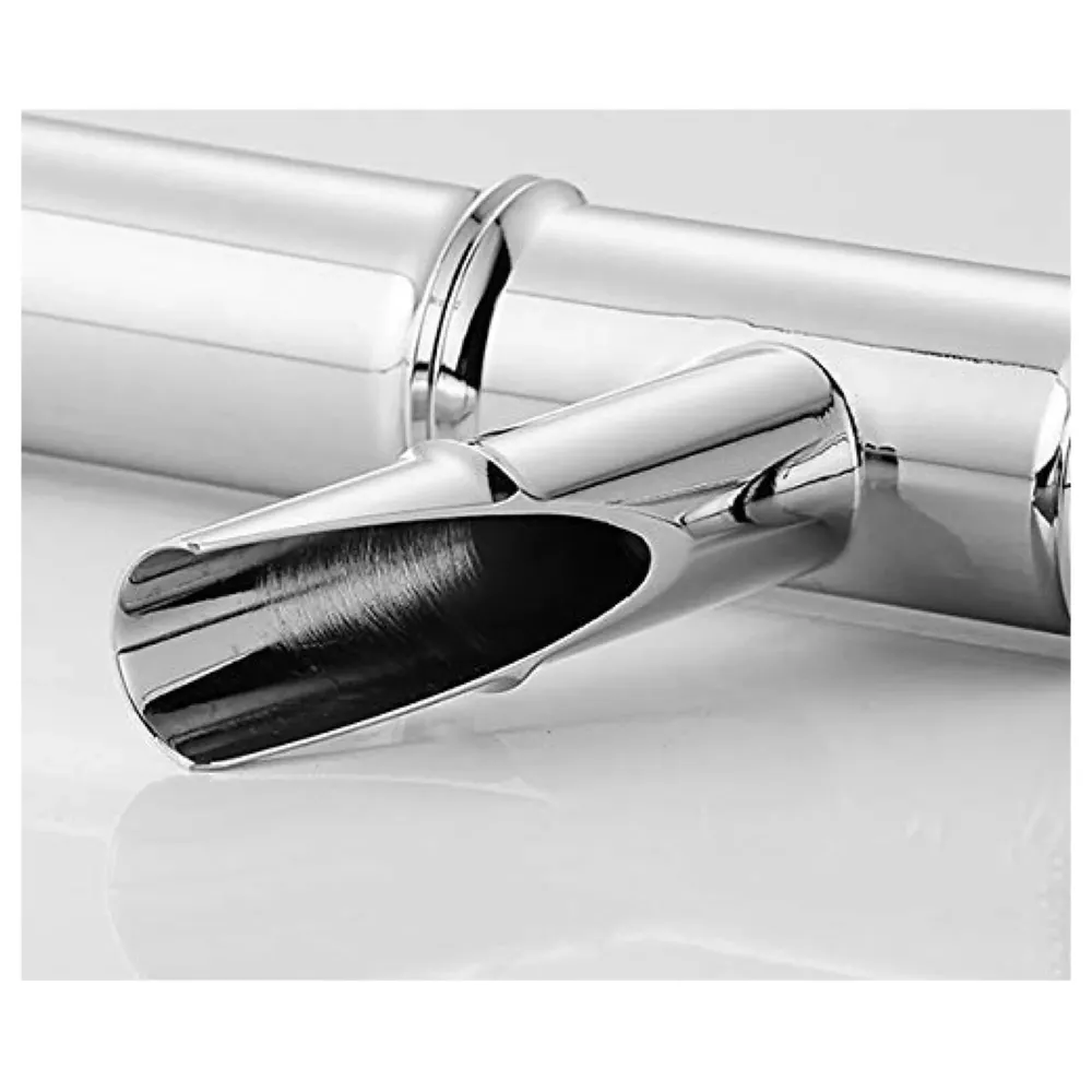 Silver Chrome Waterfall Bamboo Spout Single Lever Basin Mixer with 2 Braided Connection Pipes 450mm Hot and Cold, Bamboo with Aerated Water Flow, 12 Inches Height