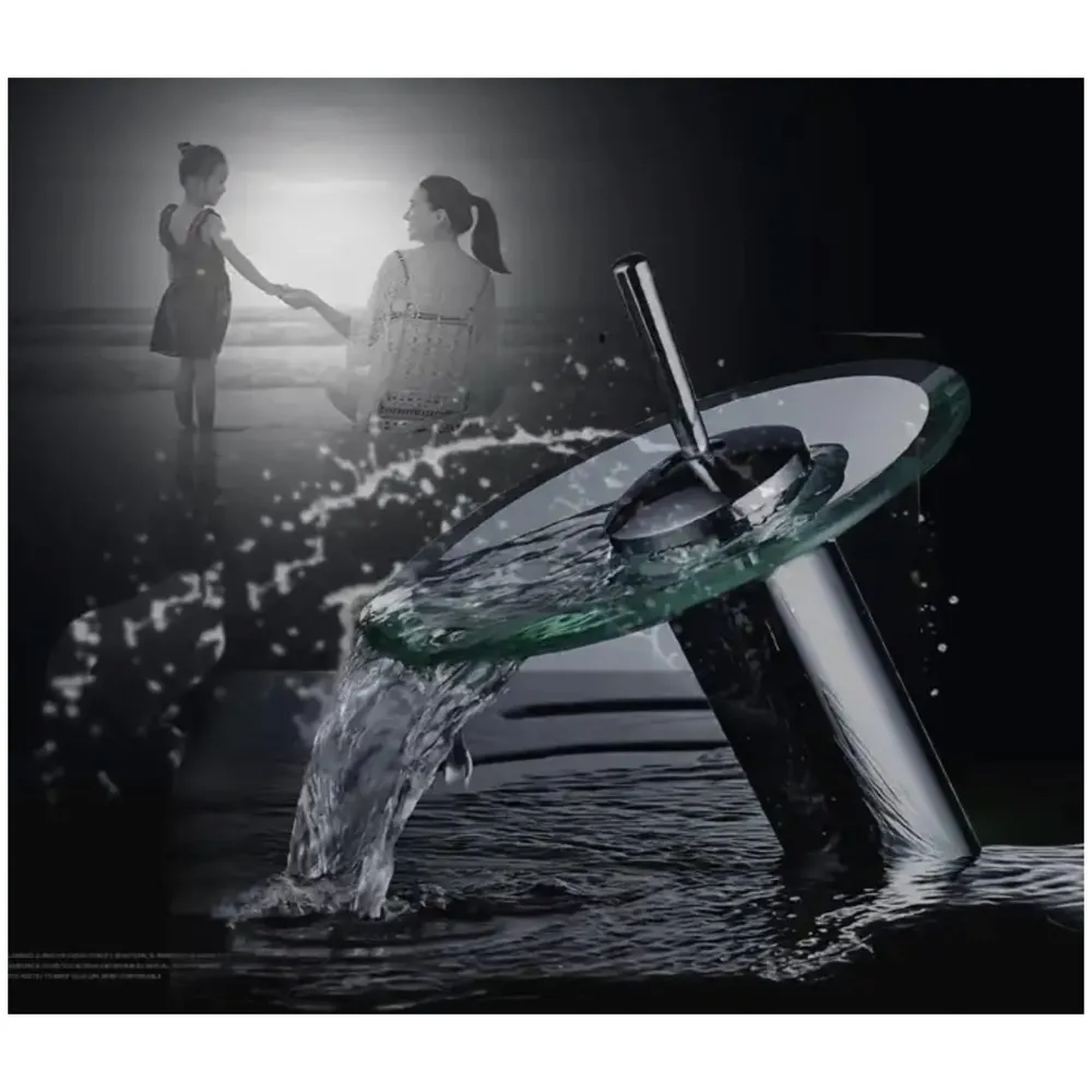 Black Glass tap Faucet Waterfall Mixer Basin Tap Faucet Basin Mixer Fancy Round Pillar Tap Cock Hot and Cold Bathroom Faucet Brass Single Lever Sink Faucet.