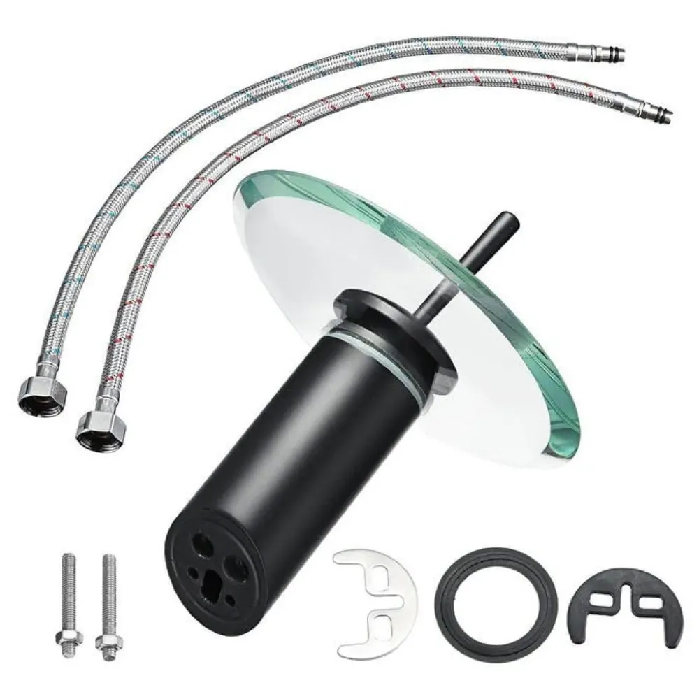 Black Glass tap Faucet Waterfall Mixer Basin Tap Faucet Basin Mixer Fancy Round Pillar Tap Cock Hot and Cold Bathroom Faucet Brass Single Lever Sink Faucet.