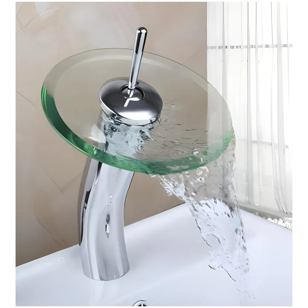 Tall Glass Waterfall Mixer Bathroom Faucet Brass Single Lever Basin Vanity Lavatory Vessel Sink Faucet 11 Inches