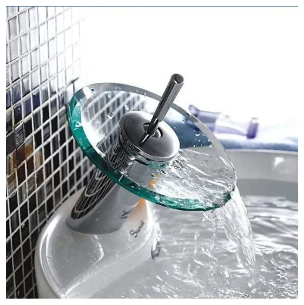 BUCKLE UP Glass Basin Tap Faucet, Transparent, Chrome Finish - 7